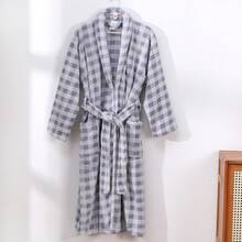1pc Coral Fleece Bathrobe, Soft, Absorbent, Comfortable Robe For Bedroom, Bathroom, Pool, All Seasons - Grey - View 11