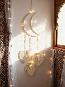 1件手工钩编蕾丝星月捕梦网壁挂装饰，波西米亚风格家居装饰，适用于客厅、卧室、婚礼、节日礼物 - 手工樹葉編織 - 查看 6