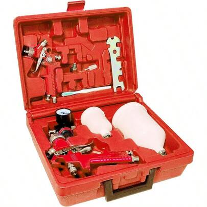 HVLP Air Gravity Spray Gun Set 2 Pcs Sprayer Paint Gun Kit 1.4mm 600mland0.8mm 125ml Automotive Paint Gun With Locking Air Pressure Regulator Gauge Paint Sprayer Gun For Car Painting Red