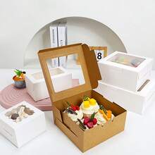 6/12个装白色纸板透明窗口纸杯蛋糕盒，适用于甜点、糕点、饼干包装，白色甜品盒，派盒，蛋糕盒，也适用于甜甜圈、巧克力、草莓等生日派对食品 - 彩色 - 查看 9