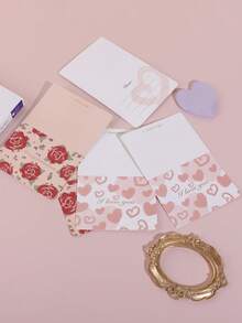 4pcs/Pack Romantic Valentine's Day Heart Pattern Greeting Cards, Decorated With Rose And Heart Patterns, Suitable For Party Invitations, Writing Greetings, And Birthday Gifts, Exquisite Valentine's Day Gift - Sets - View 7
