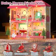 Casa De Muñecas, Juego De De Princesa De Simulación, Juego De Castillo, Casa De Muñecas Semiabierta De Gran Tamaño con Muebles… (con luz) - Con luz - Ver 4