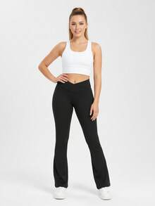 High Waist Flared Pants Daily Fitness Sports Leggings, Women Butt Lifting Yoga Leggings,Women's High-Waisted Cross Design Flared Leggings Suitable - 黑色 - 查看 12