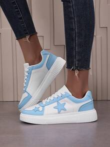 Women's Casual Sneakers With Star Decor, Soft Sole, Comfortable, Versatile, Suitable For Outdoor Activities And Sports, All Season - Mint Green - View 3