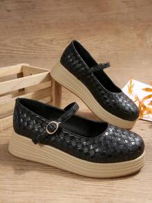 Neue Mode im Frühling, vielseitige Plateau-Keilschuhe, elegante Riemen, flache Lässig Slip-On - Schwarz - Übersicht 6