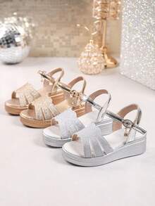 1 Pair Summer High Heel Sandals, Fashionable Soft Bottom Outdoor Peep Toe Non-Slip Strap Thick Bottom Sandals, Suitable For Parties And Outdoor Wear - Silver - View 2