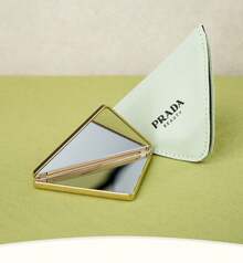 Prada BEAUTY Rose Gold Metal Frame Triangular Makeup Mirror With Engraved Logo, Comes With Matching Storage Bag - Silver - View 1