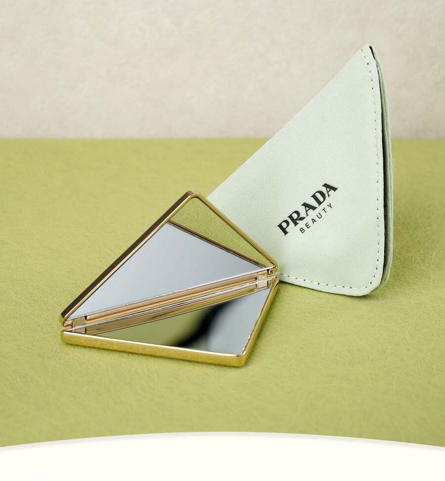Prada BEAUTY Rose Gold Metal Frame Triangular Makeup Mirror With Engraved Logo, Comes With Matching Storage Bag - Silver - View 1