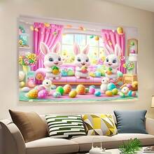 2D flach, 1 Stück Polyester Osterhasen und Eier Party Hintergrund für Osterpartys, ohne Strom oder Batterien erforderlich. - 1 STÜCK - Übersicht 5