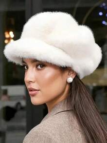 1pc Women's Autumn/Winter Hat, Fashionable Lady Pumpkin Beret, Casual Octagonal Faux Fur Hat - Multicolor - View 5