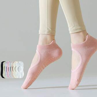 1pc Non-Slip Backless Yoga Socks, Pilates Grip Socks For Indoor Dance Workout, Silicone Anti-Slip Pilates Socks For Women