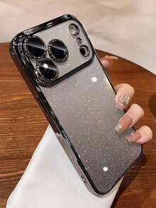 Luxury Shiny Sequin Plated TPU Transparent Phone Case, Compatible With IPhone 17 Pro Max 16 15 14 13 12 11 Pro Max, Shock-Proof Hard Back Cover - Silver - View 1