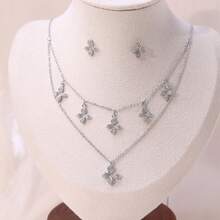 2pcs Minimalist Double-Layer Leaf Shaped Jewelry Set, Suitable For Daily Wear And Gatherings - Women's Jewelry Sets - View 5