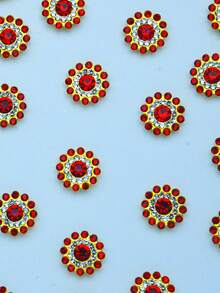 50pcs/Pack, Gold Base, 14MM Shiny Crystal Rhinestone Flower Round Flatback Sew-On Beads For DIY Decoration On Clothes, Bags, Shoes