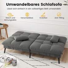 Sofa 3 Sitzer Sofa Schlafsofa mit Schlaffunktion, Überzug Futon Klappsofa, Bettcouch, Ecksofa, Couch, 5 verstellbare Winkel, Ideal für Wohnungen Wohnzimmer aus Stoff Grau - Grau - Übersicht 5