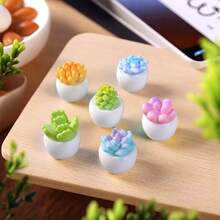 Conjunto de 6/12 Mini Vasos de Flores, Mini Figuras de Resina, Pequenas Plantas em Vasos, Mini Decorações, Vasos para Suculentas, Ideais para Decoração de Jardim, Decoração de Paisagem em Miniatura, Decoração de Mesa, Artesanato DIY, Decoração de Casamento - Multicolorido - Ver 6