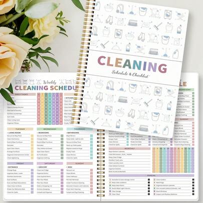 1pc ADHD Cleaning Planner,Home Cleaning Schedule,Weekly,Monthly,Yearly Cleaning Checklist,Declutter,Family Chore Chart,40 Pages,Back To School Supplies,Office Supplies Mothers Day Gift Teacher Appreciation Gifts Women