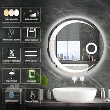 Espejo LED para Baño Espejo de Baño Redondo con Función de Memoria y Desempañado HD Botones Táctiles Inteligentes Espejo de Maquillaje Regulable 3 Colores 4mm Vidrio Prueba Explosiones - GrisLuna - Ver 2