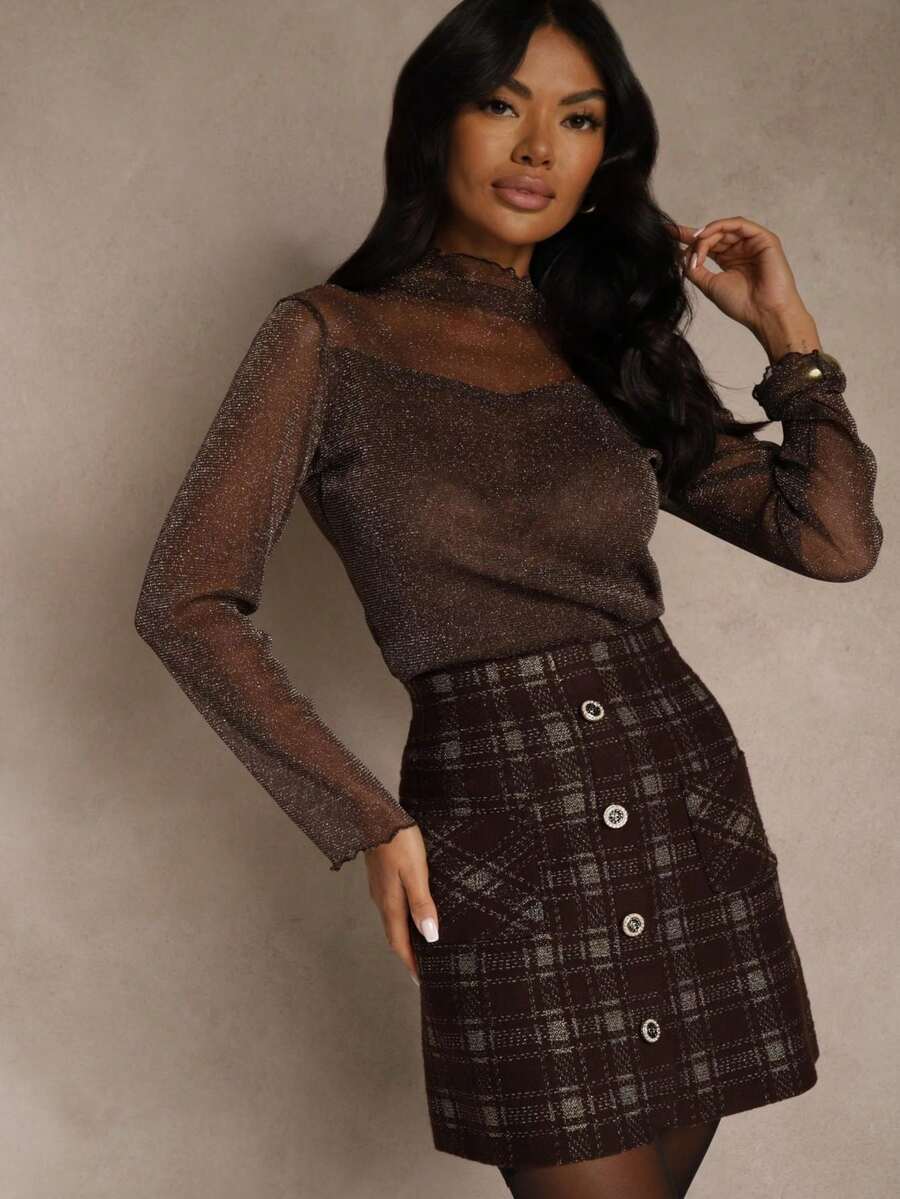 Viscose Skirt Decorated With Buttons And Metallic Thread