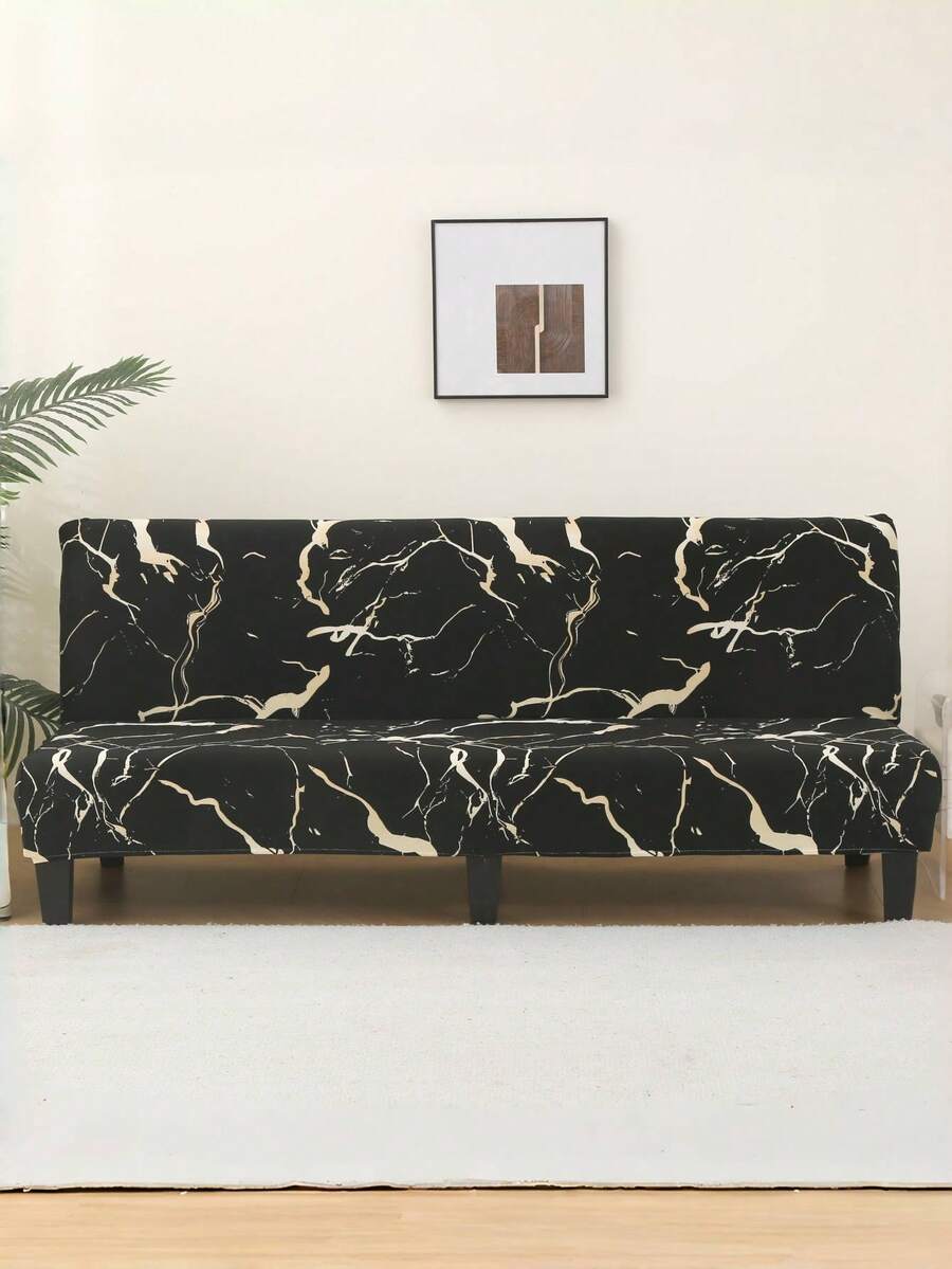 Printed Sofa Bed Cover, Elastic Full Wrap Polyester Sofa Slipcover, Suitable For Armless Sofa, All Season