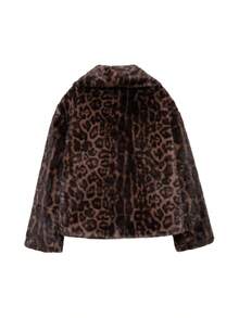 Seelio 秋冬新款女装欧美风百搭加厚仿狐狸毛动物纹皮草外套，青春优雅中长款仿皮草大衣 - 深色動物紋 - 查看 3