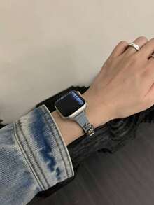 1pc Decorative Elegant Star Shaped Ultra-Thin Leather Watch Band, Compatible With Apple Watch Series, Women's Halloween Black Pendant, Slim Fit, Size 38mm 40mm 41mm 42mm 44mm 45mm 46mm 49mm, Compatible With Apple Watch Band Link Series Ultra S10 9/8/7/6/5/4/3/2/1 SE - Sky Blue - View 3