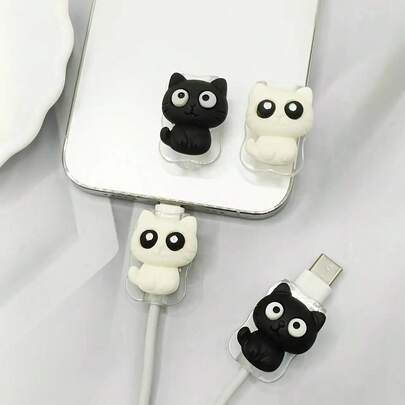 2 protectores de cable con diseño de gato, diseñados para cables de carga de teléfonos. Duraderos, resistentes al desgarro, regalo perfecto para Halloween, Navidad o cumpleaños. Accesorio para cargador de teléfono inteligente, organización de cables de escritorio, funda de cable divertida