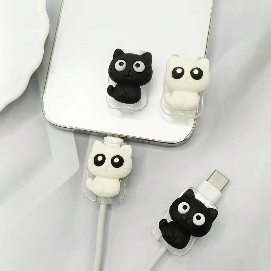 2pcs Cat Themed Cable Protectors, Designed For Phone Charging Cables. Durable, Tear-Resistant, Perfect Gift For Halloween, Christmas Or Birthday. Smartphone Charger Accessory, Desktop Cable Management, Fun Cable Sleeve - Multicolor - View 1