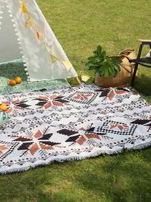 1pc Picnic Mat With PU Strap, Moisture-Proof Pad, Thickened Bohemian Style Ground Mat, Outdoor Tent Camping Blanket Picnic Mat With Strap - Multicolor - View 7
