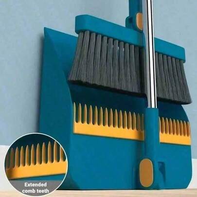 一套家用扫帚和簸箕，居家必备，可用于家具清洁、除尘，长柄地板清洁扫帚和簸箕套装，带旋转刷头，适用于房间装饰清洁、厨房清洁、公寓清洁，可清除灰尘和碎屑，适合家庭清洁、厨房清洁、家居用品、房间清洁、办公室清洁、开学季使用。