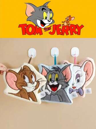 TOM AND JERRY. 汤姆和杰瑞卡通尖刺手巾，适用于厨房、浴室、卫生间，悬挂式，超强吸水且速干。