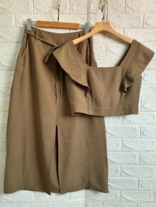 Marrant Faminina Skirt+Cropped Set - Nâu Khaki - Xem 1