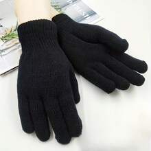 1Pair Winter Cold-Proof Fleece Knitted Gloves Warmers Gloves Soft Warm Double Layer Male Thickened Cycling Gloves Ski Gloves For Women Men - Black - View 5