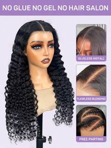 OQ 180% Density, 16-28 Inch Long, No Glue Needed, Convenient Wear, Deep Wave 9x6 Transparent Lace Front Wig, Mini Knot Lace Front Wig, Pre-Bleached Human Hair Wig, Halloween Costume Wig - SNatural - View 4