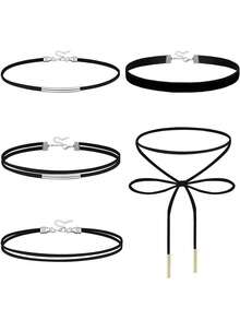 Set de 5 collares gargantilla góticos vintage de estilo geométrico de doble capa para mujer - Multicolor - Ver 8