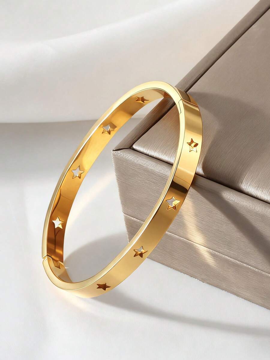1 chiếc vòng tay hình ngôi sao năm cánh rỗng bằng thép không gỉ thời trang, thích hợp để đeo hàng ngày, trong các lễ hội, kỷ niệm, sinh nhật và là một lựa chọn quà tặng lý tưởng. - Ngôi sao năm cánh - Xem 1