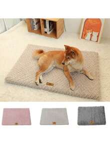 1pc Plush Pet Pad, Removable & Washable Dog/Cat Mat, Warm & Comfortable, Suitable For Dog Cage/Bed, All Season, Thickened Warm Plush Mat For Winter - Camel - View 1