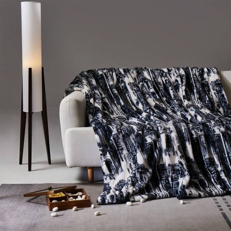 Merino Wool Printed + Milk Velvet Double Layer Blanket - Maillard - Oil Painting - View 1
