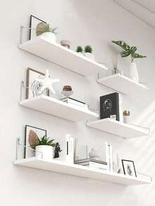 1pc,Wall Mounted Floating Shelves (30/40/50cm, White) - No Drill Installation, With Hooks Included, Space-Saving Storage For Living Room, Bedroom, Kitchen, Bathroom - White - View 1