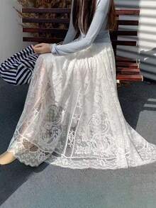 蕾丝衬裙，百搭女士内衬裙，松紧腰复古旗袍配套中长裙 - 彩色 - 查看 6