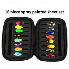 16pcs Trout Fishing Lures Kit, Includes Spinner Baits, Portable Carrying Bag, Hard Metal Lures, Spoon Fishing Baits - Black - View 14