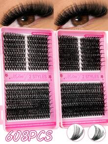MEM 640pcs/Set False Eyelashes Kit, D-Curl Mixed Length 8-16mm, Natural Appearance, Flexible And Easy To Use, Volumizing And Long-Lasting. DIY Eyelash Extension Set Includes 10D+20D/30D+40D+50D/50D+60D+80D, With Glue, Sealing Sticker And Tweezers, Suitable For Beginners To Use At Home Or Outdoor, Applicable For Daily Life, Parties And Music Festivals - 黑色 - 查看 11