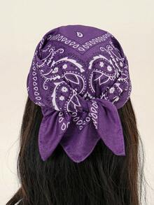 1pc Fashionable Paisley Print Versatile Large Bandana/Headband, Boho Style, Suitable For All Seasons,Scarf,Beach,Holiday - Purple - View 3