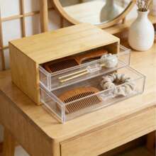 2/3 Layer Bamboo & Acrylic Jewelry Storage Box - Household Dust-Proof Organizer Box - Desktop Small Items Sorting Drawer Box - Multicolor - View 5