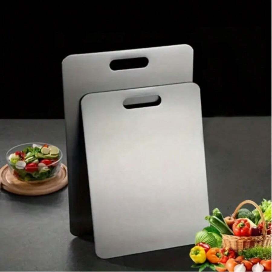 1pc Antibacterial Stainless Steel Cutting Board, Dual-Side Chopping Board For Home Kitchen
