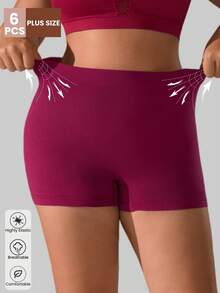6pcs Plus Size Women's Seamless Soft Comfortable Basic Solid Color Hipster Panties, High Waist Full Coverage Shorts For Daily Wear, Yoga, Running, Fitness - Multicolor - View 4