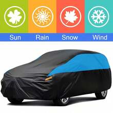 All-Weather Waterproof & Windproof Full Car Cover, Suitable For Most Weather Conditions, Outdoor Full Coverage Protection Against Rain, UV, Scratch & Wind (Black & Blue, Fit For SUV) - Black - View 1
