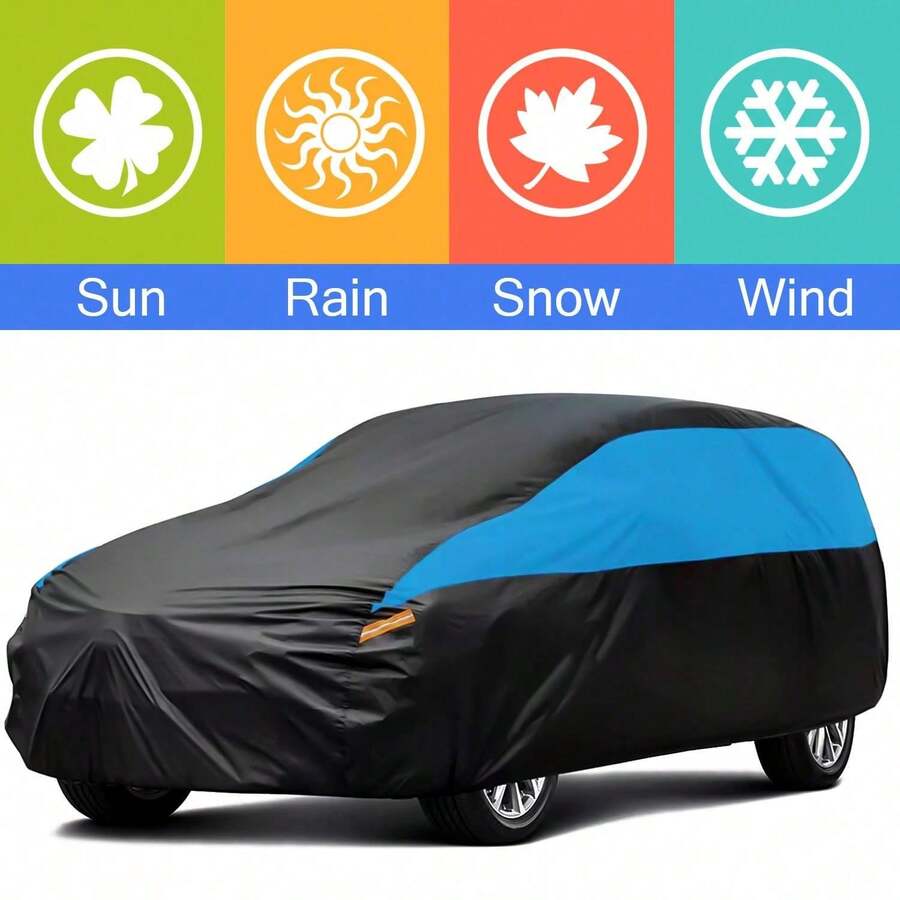 All-Weather Waterproof & Windproof Full Car Cover, Suitable For Most Weather Conditions, Outdoor Full Coverage Protection Against Rain, UV, Scratch & Wind (Black & Blue, Fit For SUV) - Black - View 1