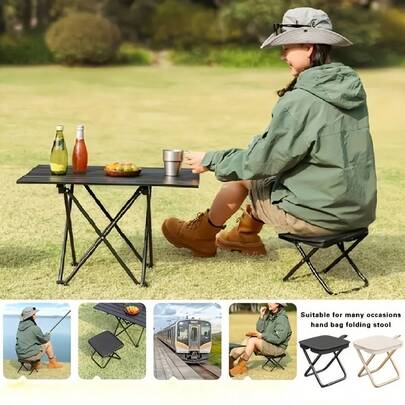 1pc Portable Outdoor Camping Folding Chair, Multi-Function Stool, Pencil Case Folding Mini Fishing Stool, Outdoor Portable Folding Stool, Small Stool Camping Fishing Stool, Mini Folding Pencil Case Small Stool, Home Camping Picnic Sling Stool