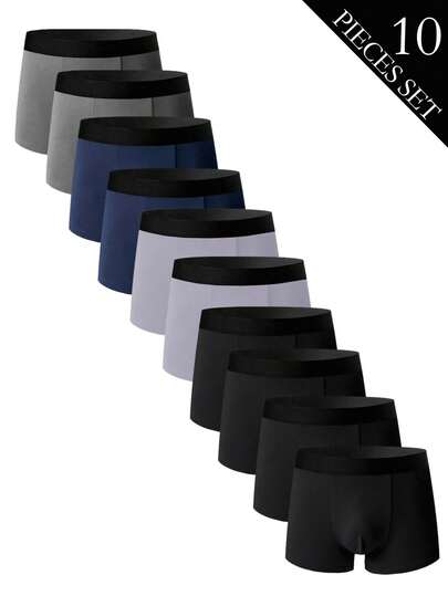 Men's Boxer Shorts (Set Of Ten), Simple And Fashionable Suitable For Spring And Summer, High-Quality Fabric Boxer Shorts, Comfortable Polyester Fiber Soft Sports Boxing Men's Underwear, Suitable For Cycling, Exercise, Travel, Boyfriend Gifts